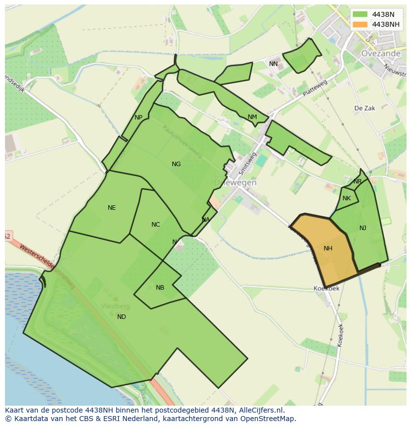 Afbeelding van het postcodegebied 4438 NH op de kaart.