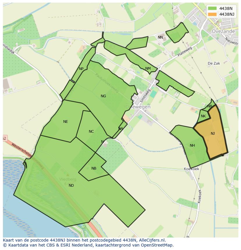 Afbeelding van het postcodegebied 4438 NJ op de kaart.