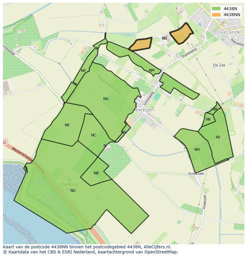 Afbeelding van het postcodegebied 4438 NN op de kaart.