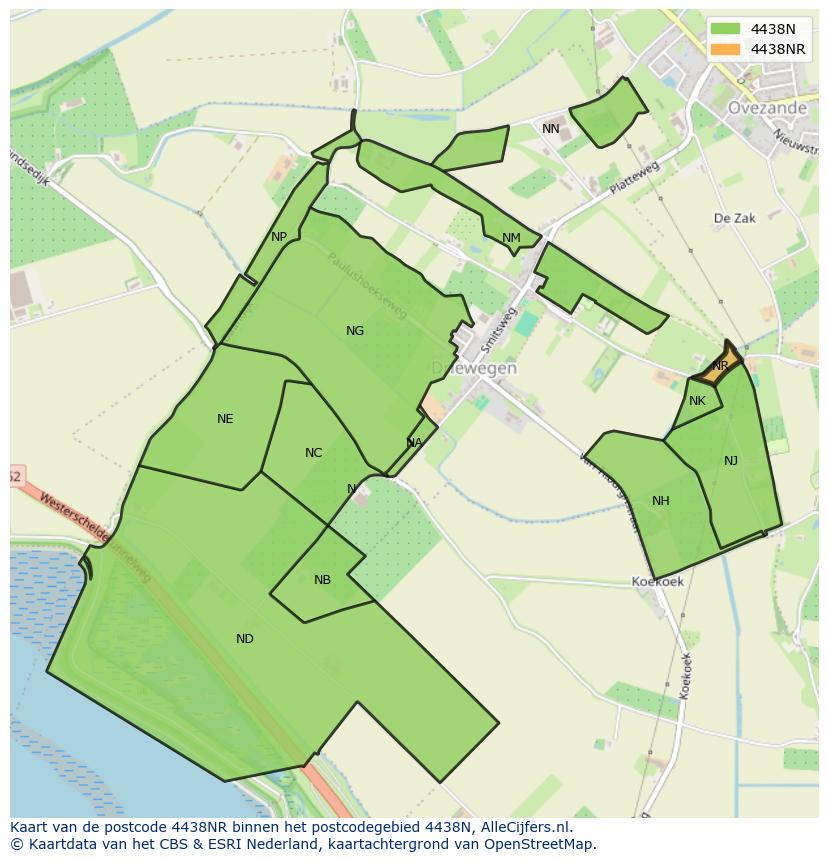 Afbeelding van het postcodegebied 4438 NR op de kaart.
