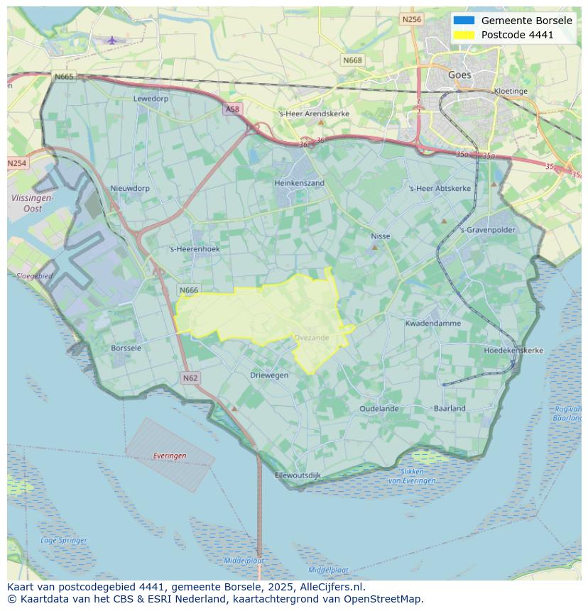 Afbeelding van het postcodegebied 4441 op de kaart.