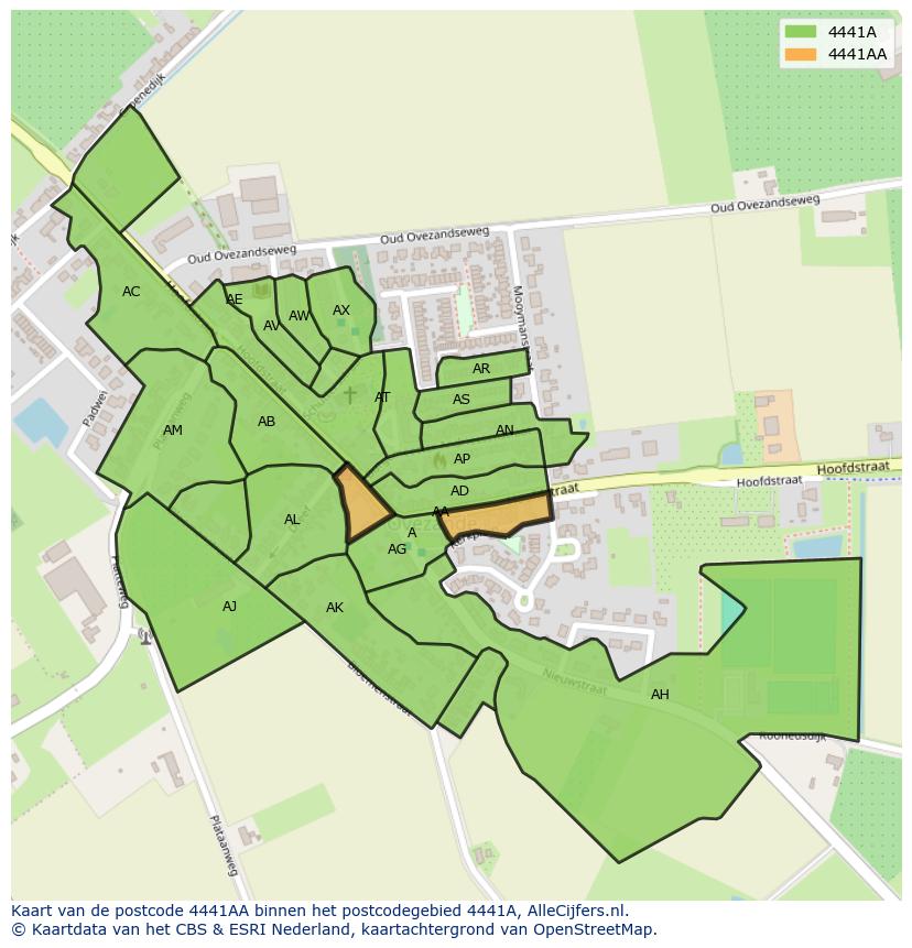 Afbeelding van het postcodegebied 4441 AA op de kaart.