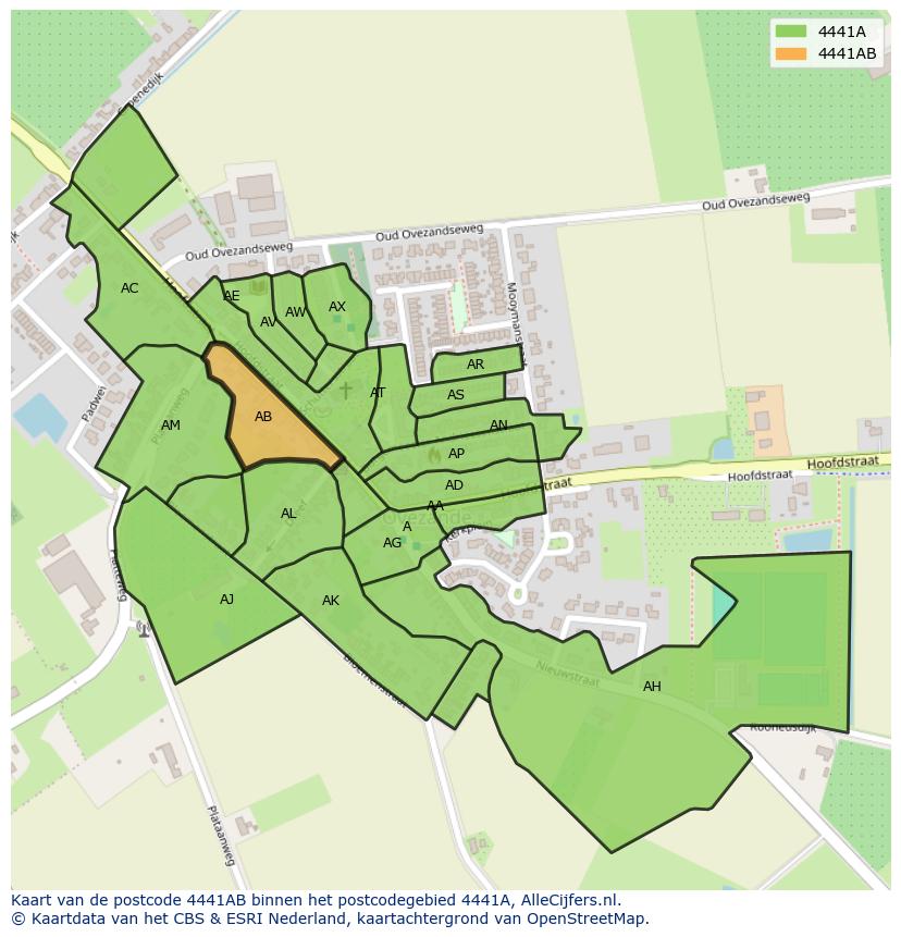 Afbeelding van het postcodegebied 4441 AB op de kaart.