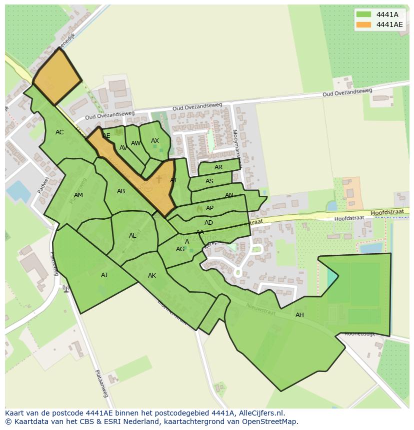 Afbeelding van het postcodegebied 4441 AE op de kaart.