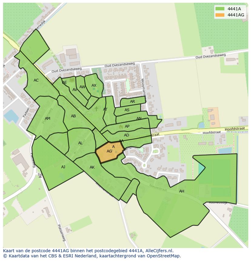 Afbeelding van het postcodegebied 4441 AG op de kaart.