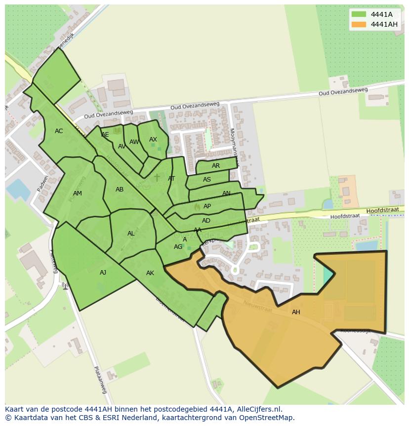 Afbeelding van het postcodegebied 4441 AH op de kaart.