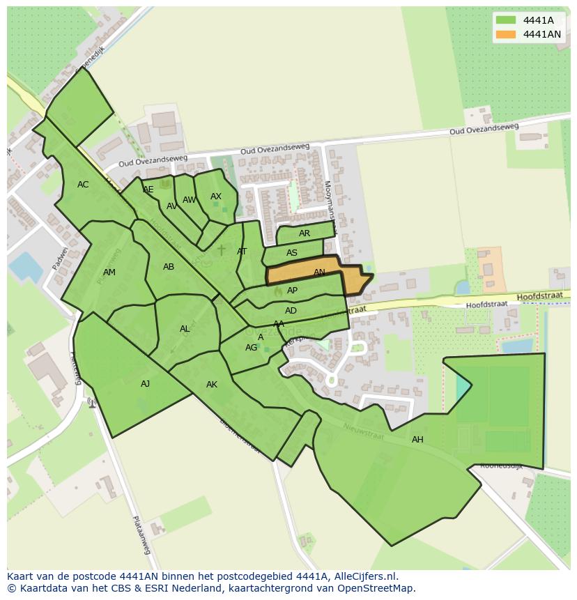 Afbeelding van het postcodegebied 4441 AN op de kaart.