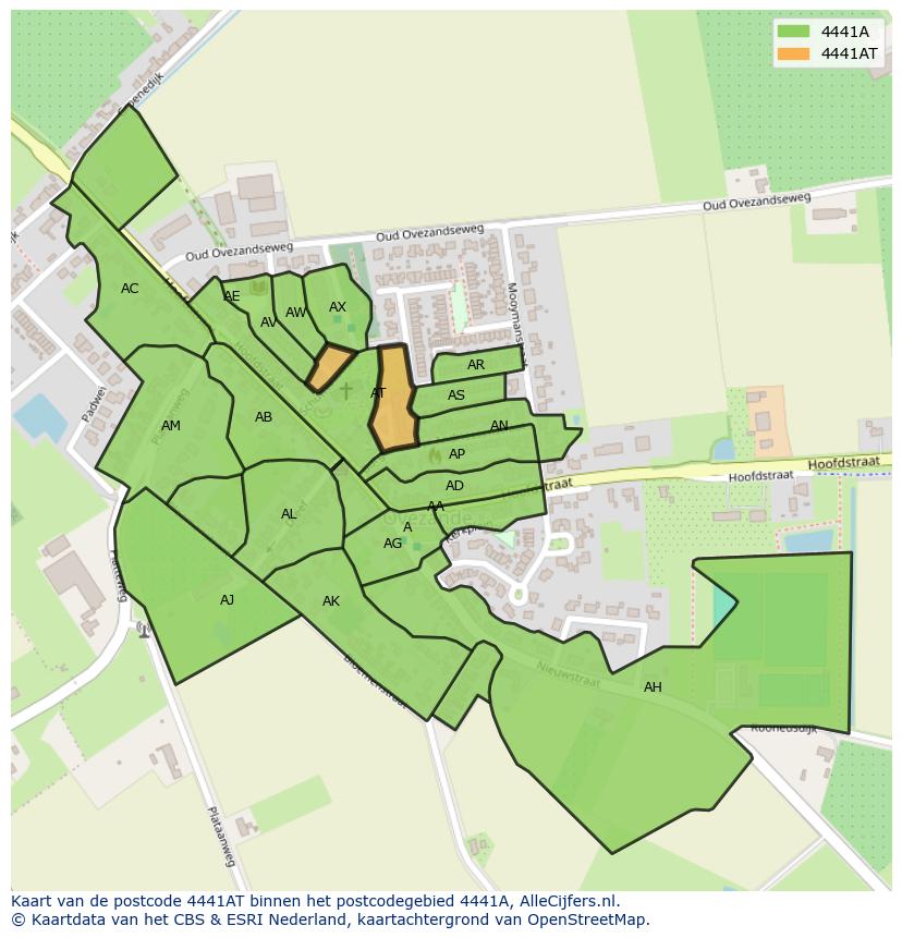 Afbeelding van het postcodegebied 4441 AT op de kaart.
