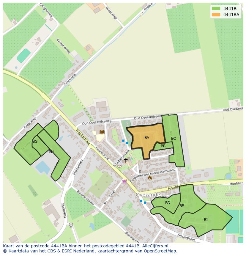 Afbeelding van het postcodegebied 4441 BA op de kaart.