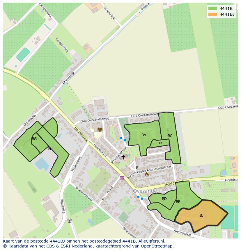 Afbeelding van het postcodegebied 4441 BJ op de kaart.