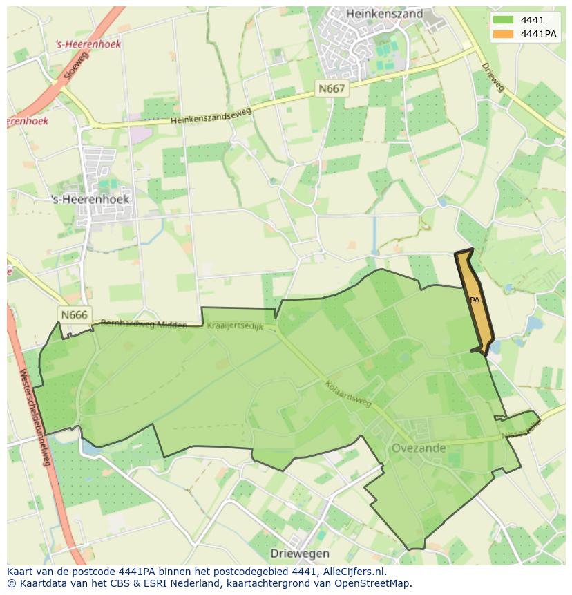 Afbeelding van het postcodegebied 4441 PA op de kaart.