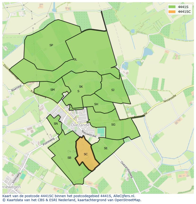 Afbeelding van het postcodegebied 4441 SC op de kaart.