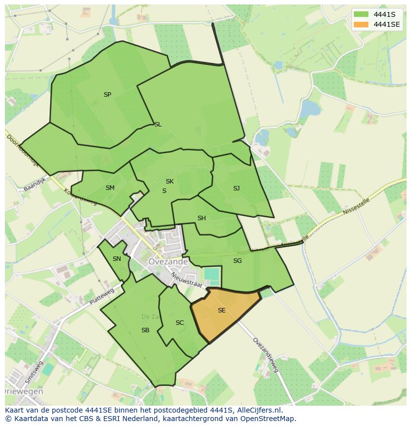 Afbeelding van het postcodegebied 4441 SE op de kaart.