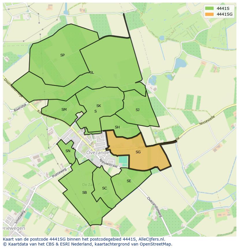 Afbeelding van het postcodegebied 4441 SG op de kaart.