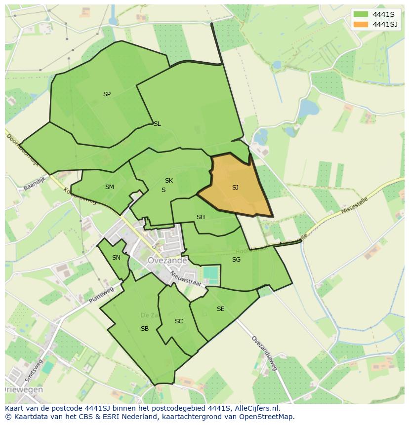 Afbeelding van het postcodegebied 4441 SJ op de kaart.