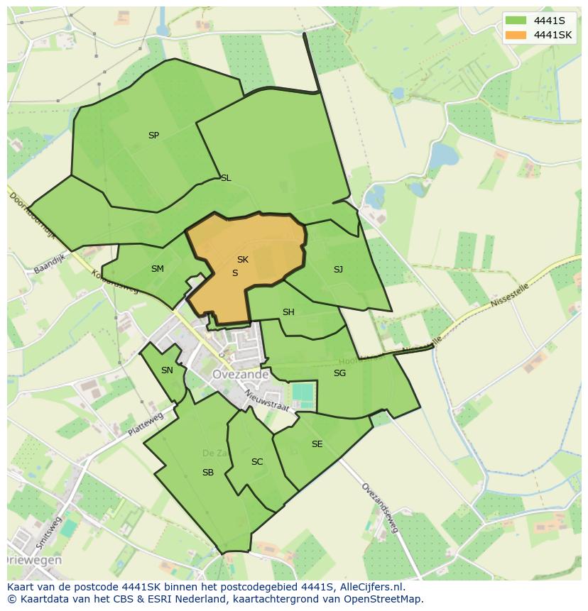 Afbeelding van het postcodegebied 4441 SK op de kaart.