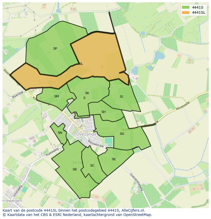 Afbeelding van het postcodegebied 4441 SL op de kaart.