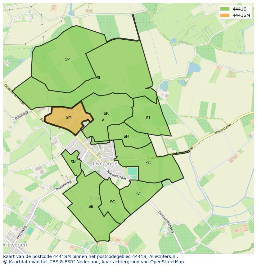 Afbeelding van het postcodegebied 4441 SM op de kaart.