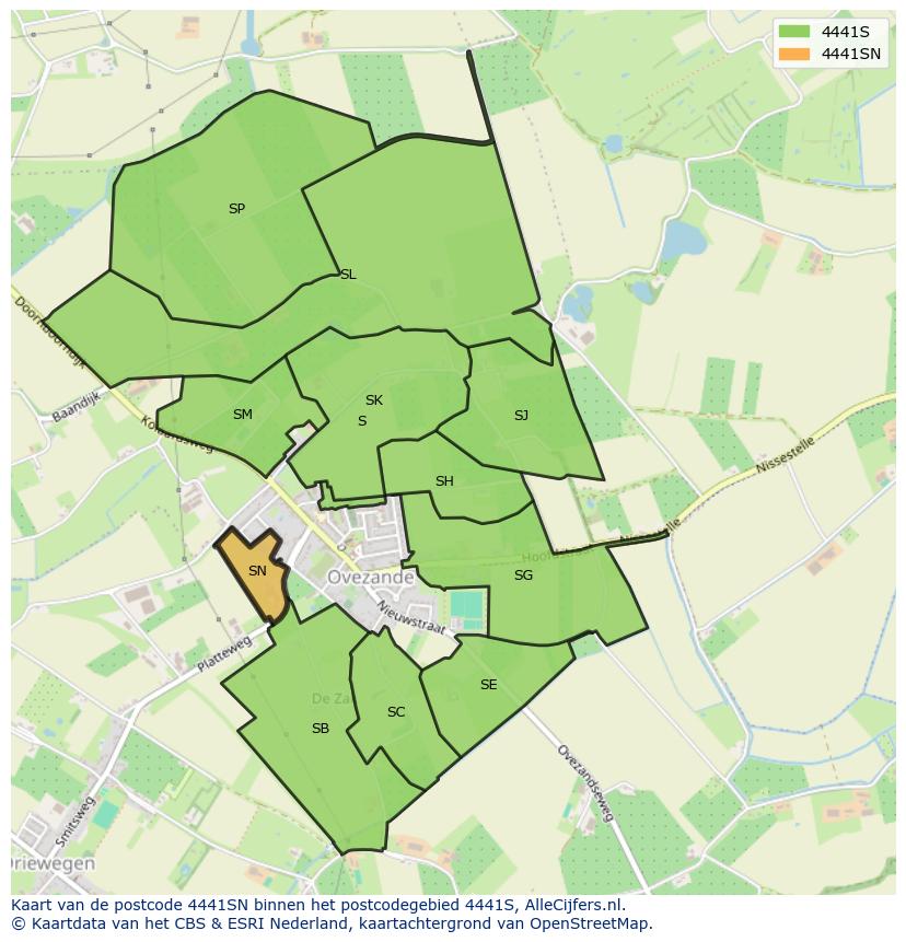 Afbeelding van het postcodegebied 4441 SN op de kaart.