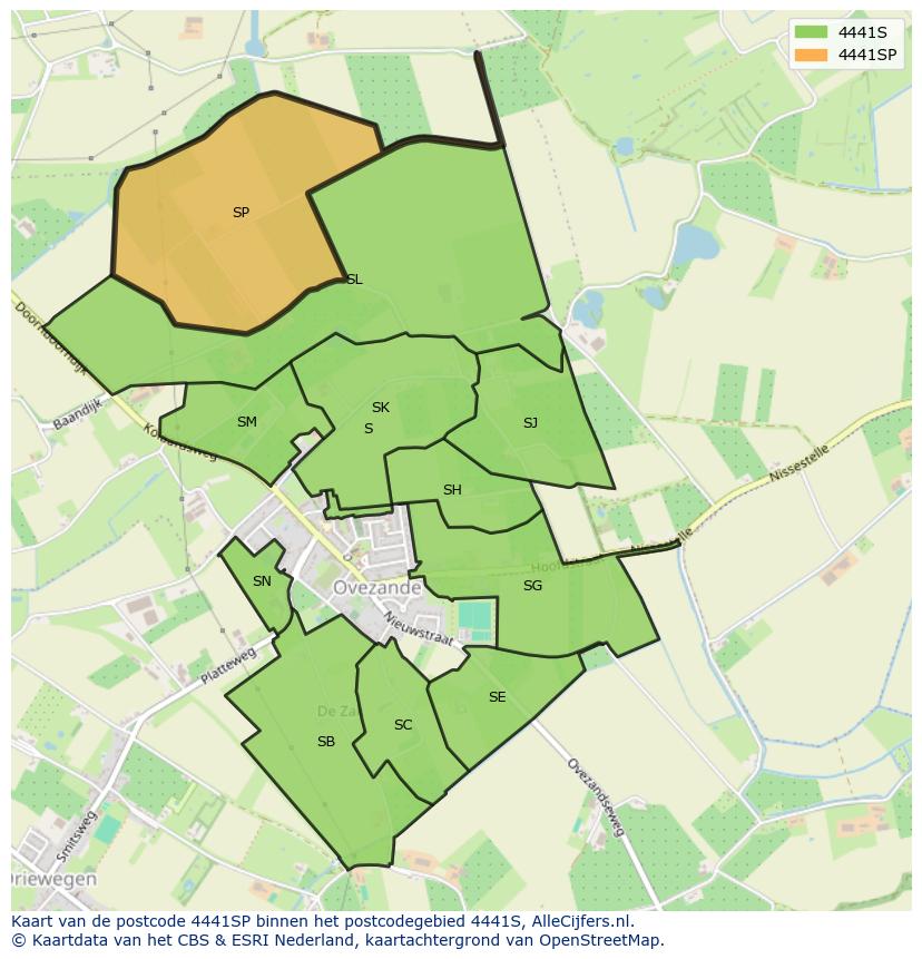 Afbeelding van het postcodegebied 4441 SP op de kaart.