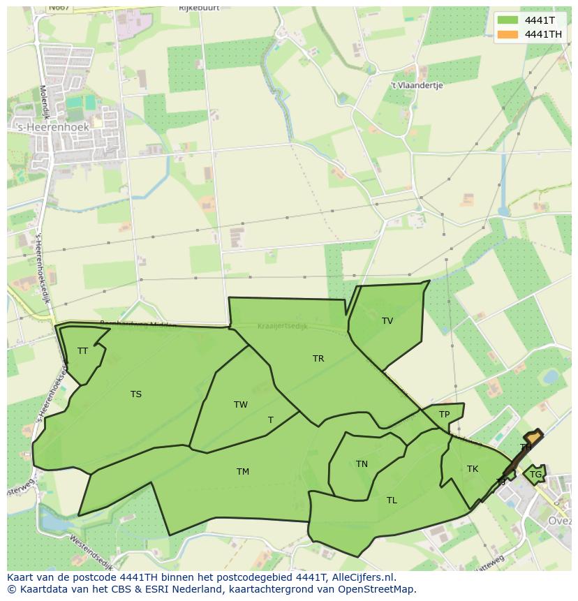 Afbeelding van het postcodegebied 4441 TH op de kaart.