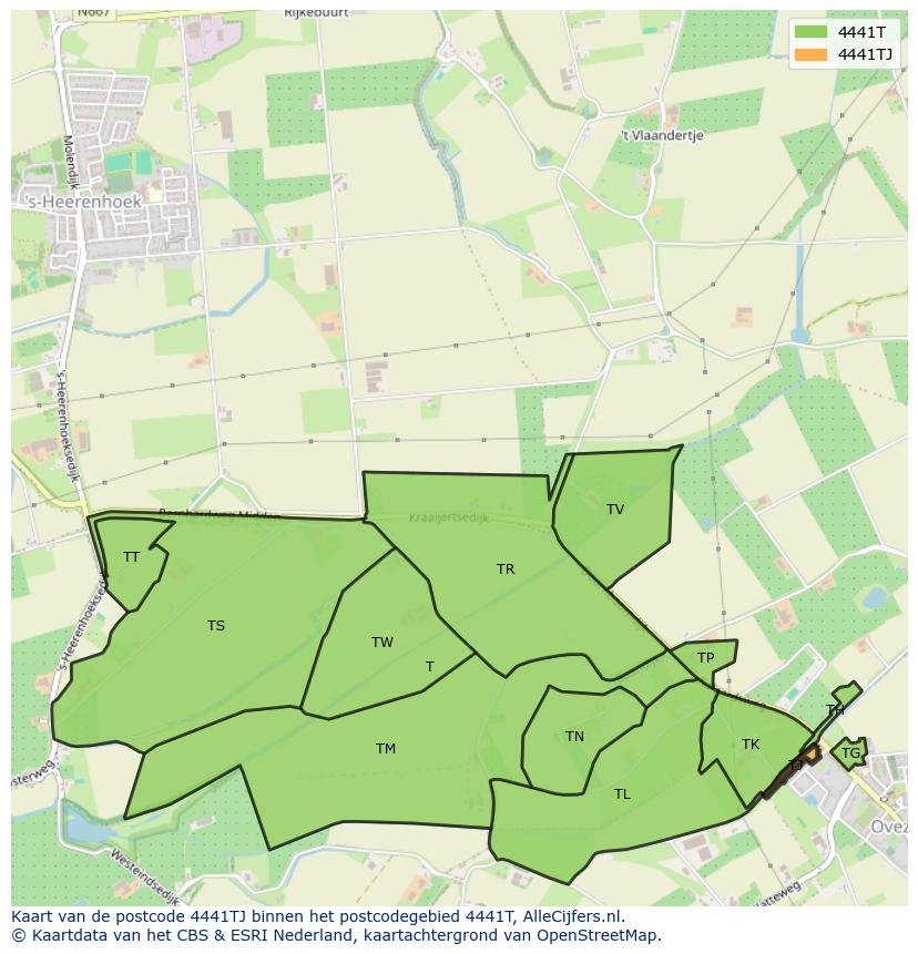 Afbeelding van het postcodegebied 4441 TJ op de kaart.