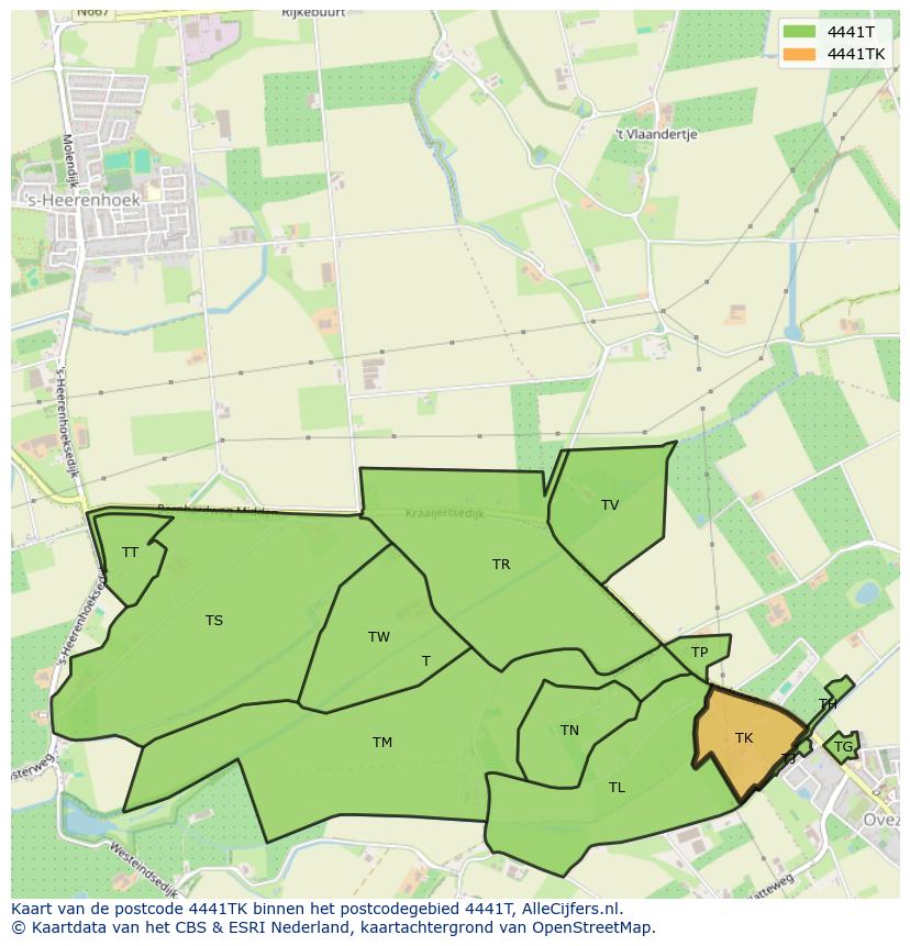 Afbeelding van het postcodegebied 4441 TK op de kaart.