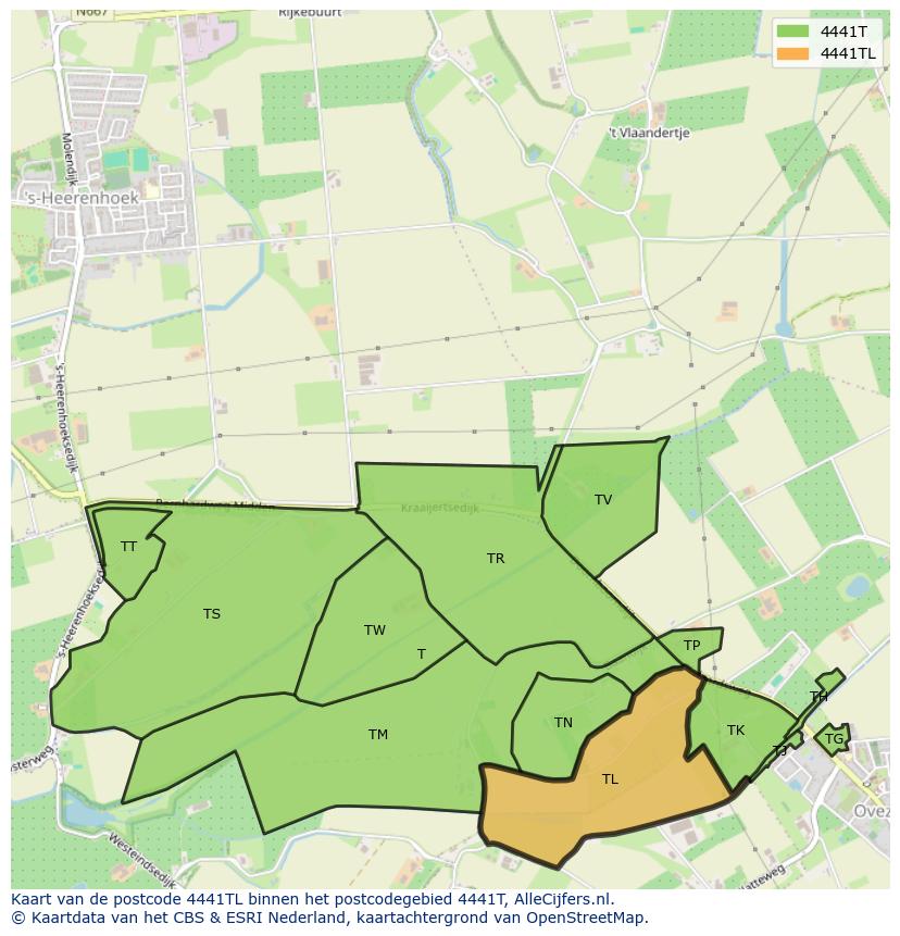 Afbeelding van het postcodegebied 4441 TL op de kaart.