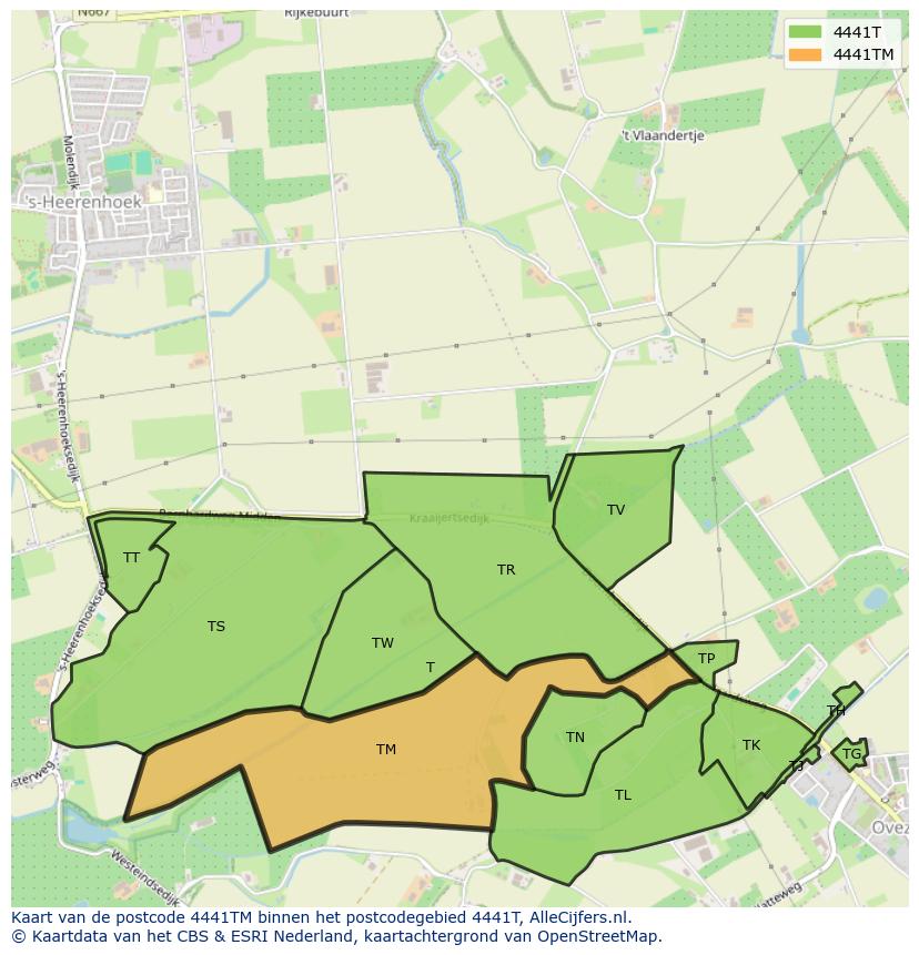 Afbeelding van het postcodegebied 4441 TM op de kaart.