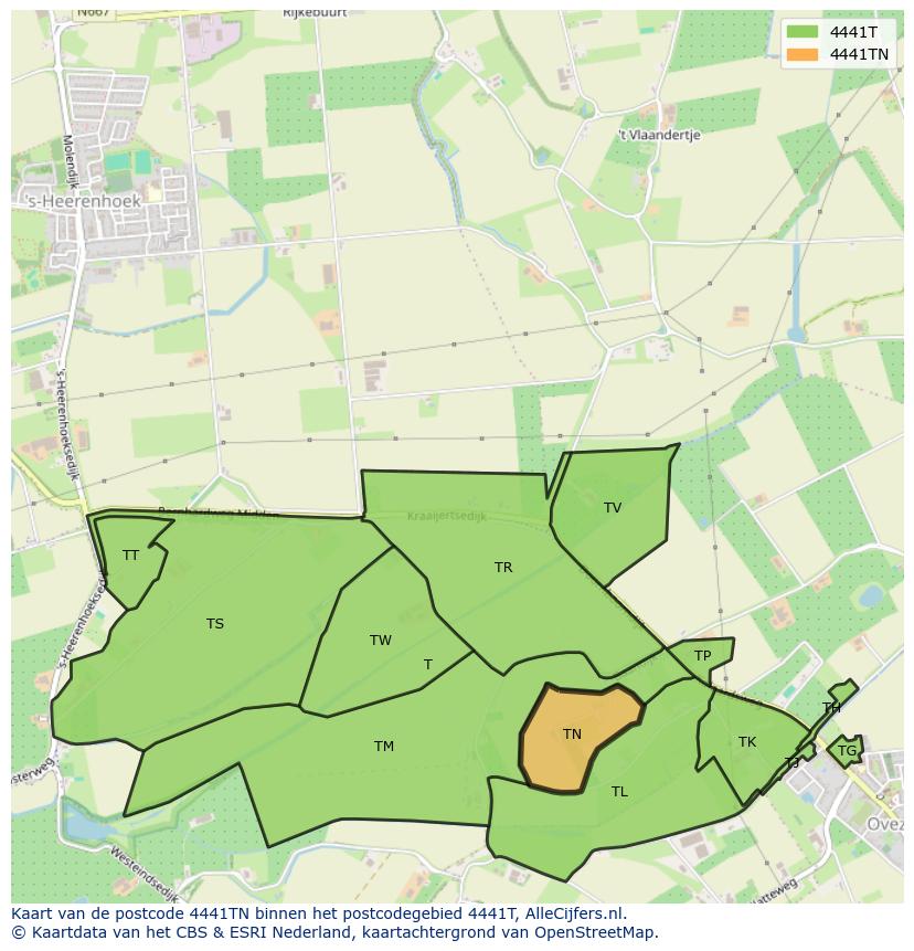 Afbeelding van het postcodegebied 4441 TN op de kaart.