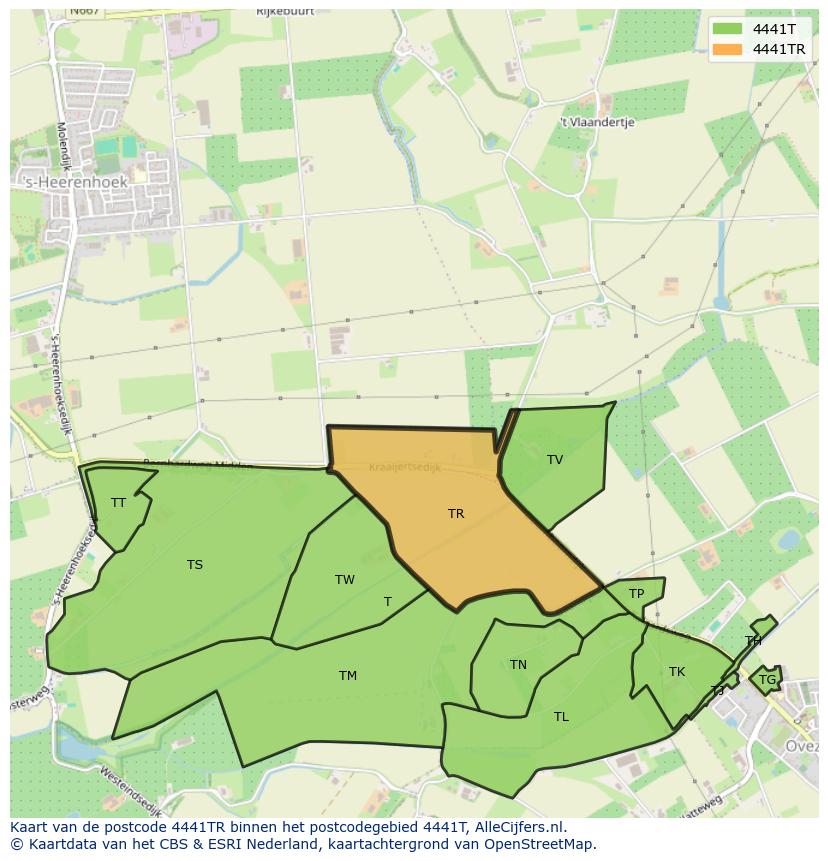 Afbeelding van het postcodegebied 4441 TR op de kaart.