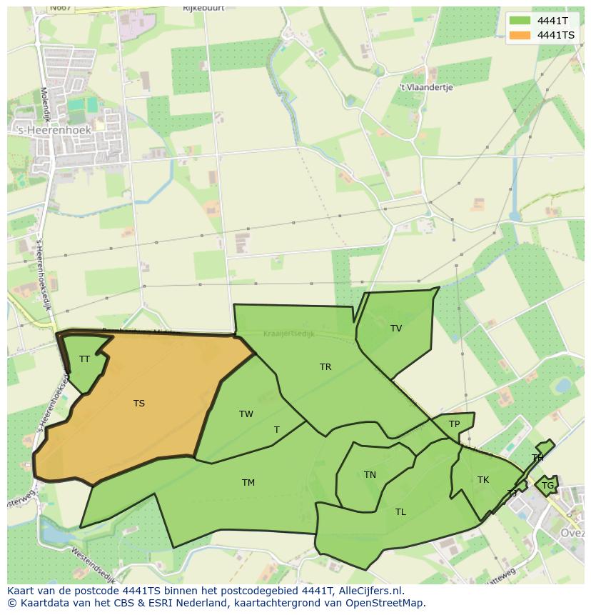 Afbeelding van het postcodegebied 4441 TS op de kaart.