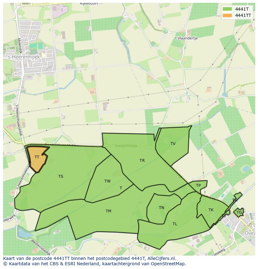 Afbeelding van het postcodegebied 4441 TT op de kaart.