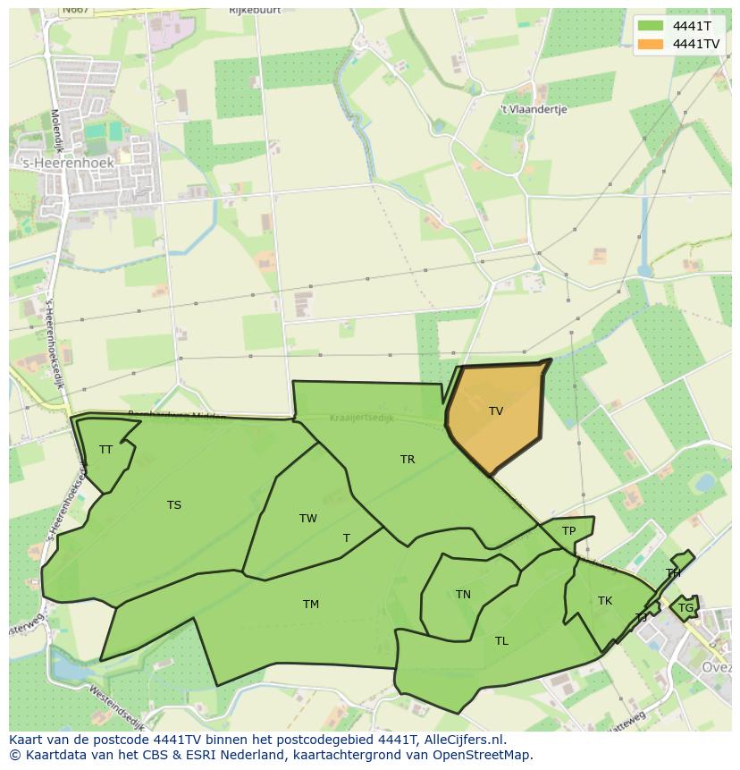 Afbeelding van het postcodegebied 4441 TV op de kaart.