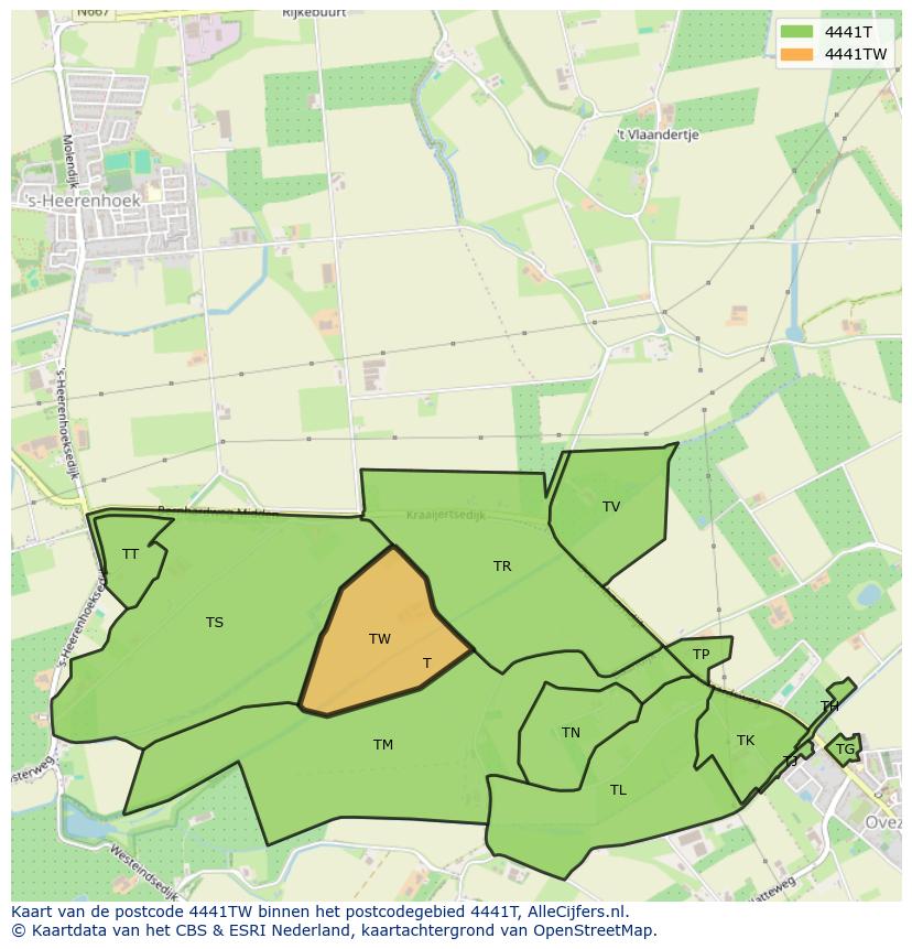 Afbeelding van het postcodegebied 4441 TW op de kaart.