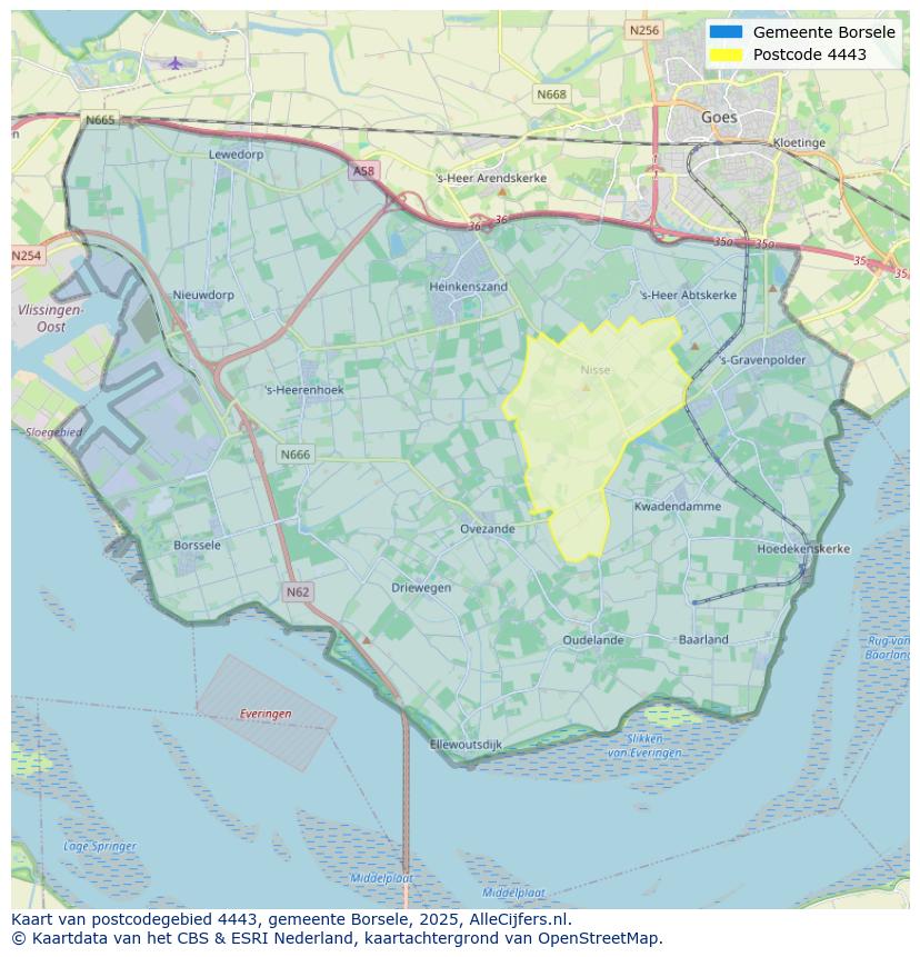 Afbeelding van het postcodegebied 4443 op de kaart.