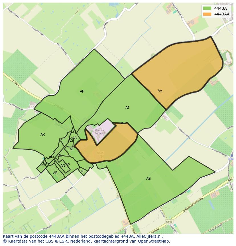 Afbeelding van het postcodegebied 4443 AA op de kaart.