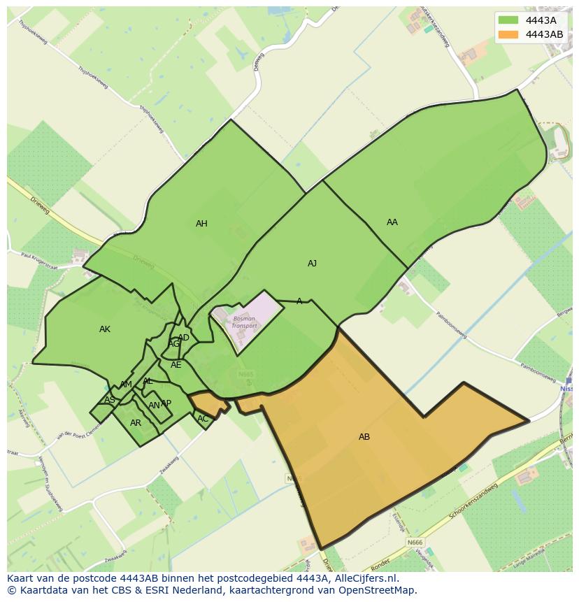 Afbeelding van het postcodegebied 4443 AB op de kaart.