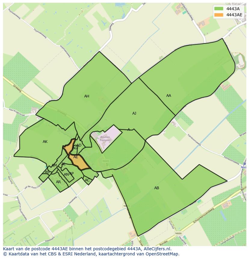 Afbeelding van het postcodegebied 4443 AE op de kaart.
