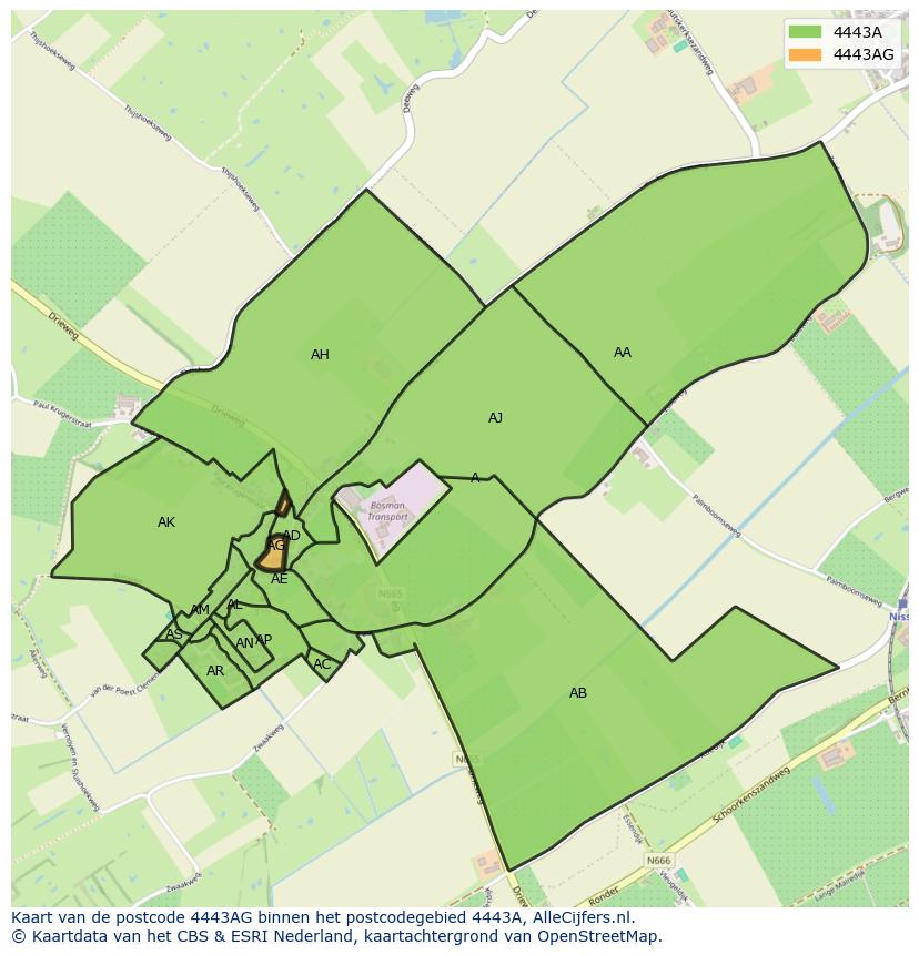 Afbeelding van het postcodegebied 4443 AG op de kaart.