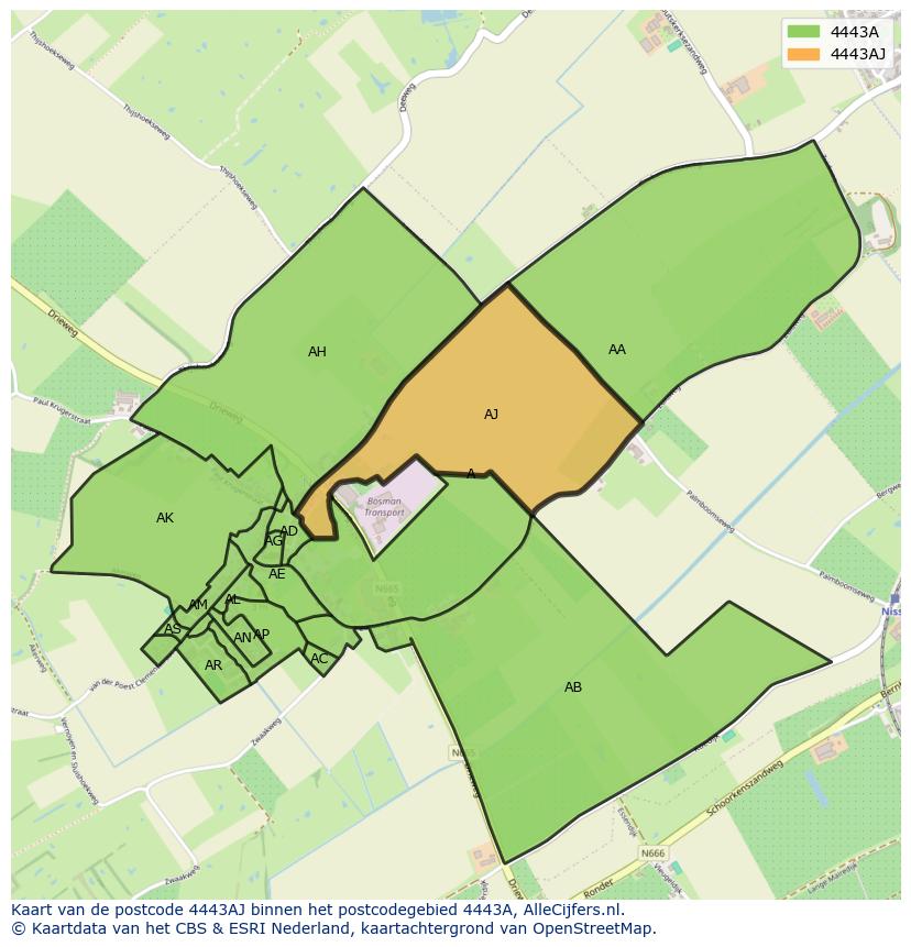 Afbeelding van het postcodegebied 4443 AJ op de kaart.