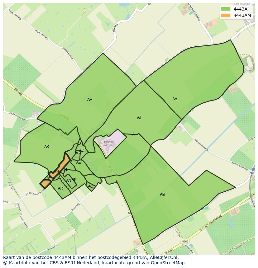 Afbeelding van het postcodegebied 4443 AM op de kaart.