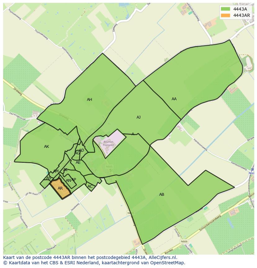 Afbeelding van het postcodegebied 4443 AR op de kaart.