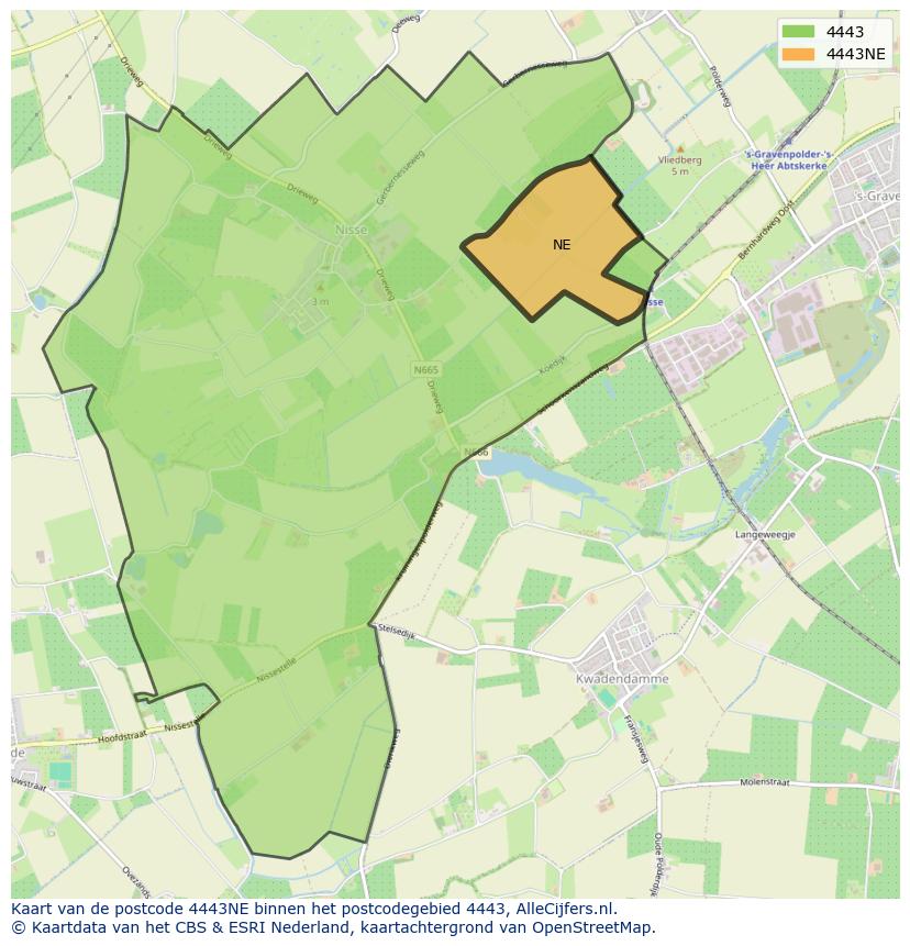 Afbeelding van het postcodegebied 4443 NE op de kaart.