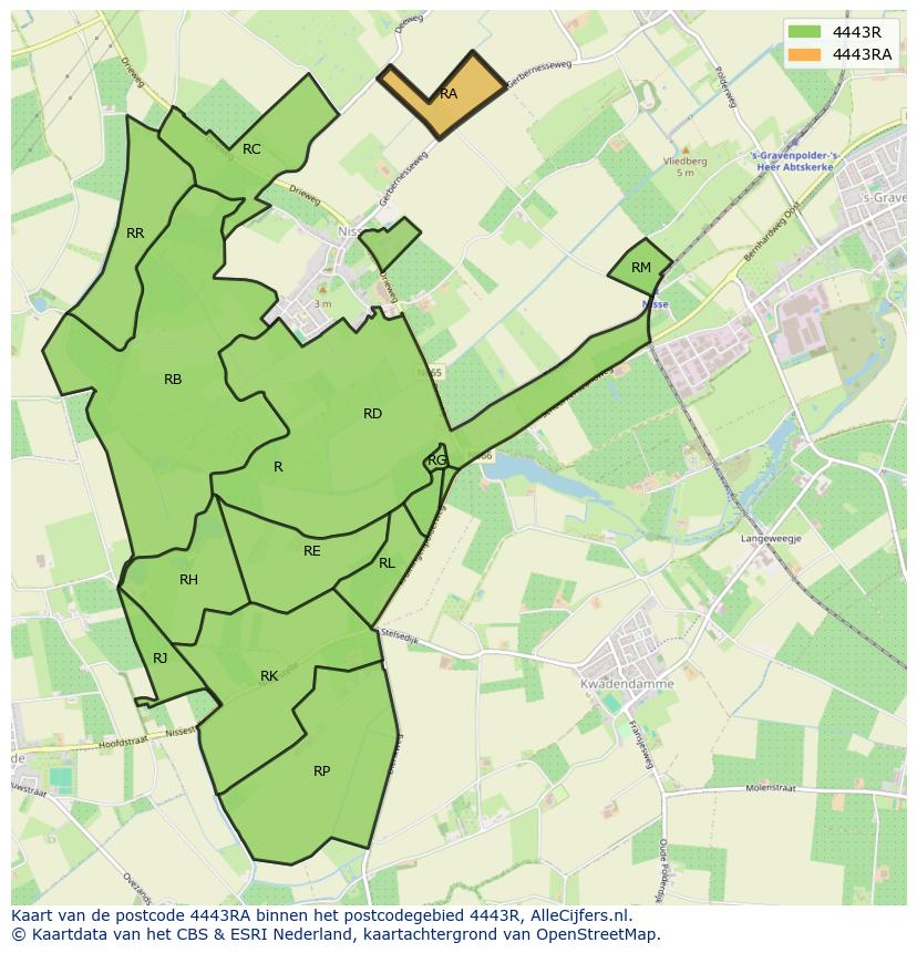 Afbeelding van het postcodegebied 4443 RA op de kaart.