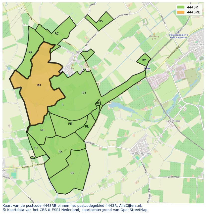 Afbeelding van het postcodegebied 4443 RB op de kaart.