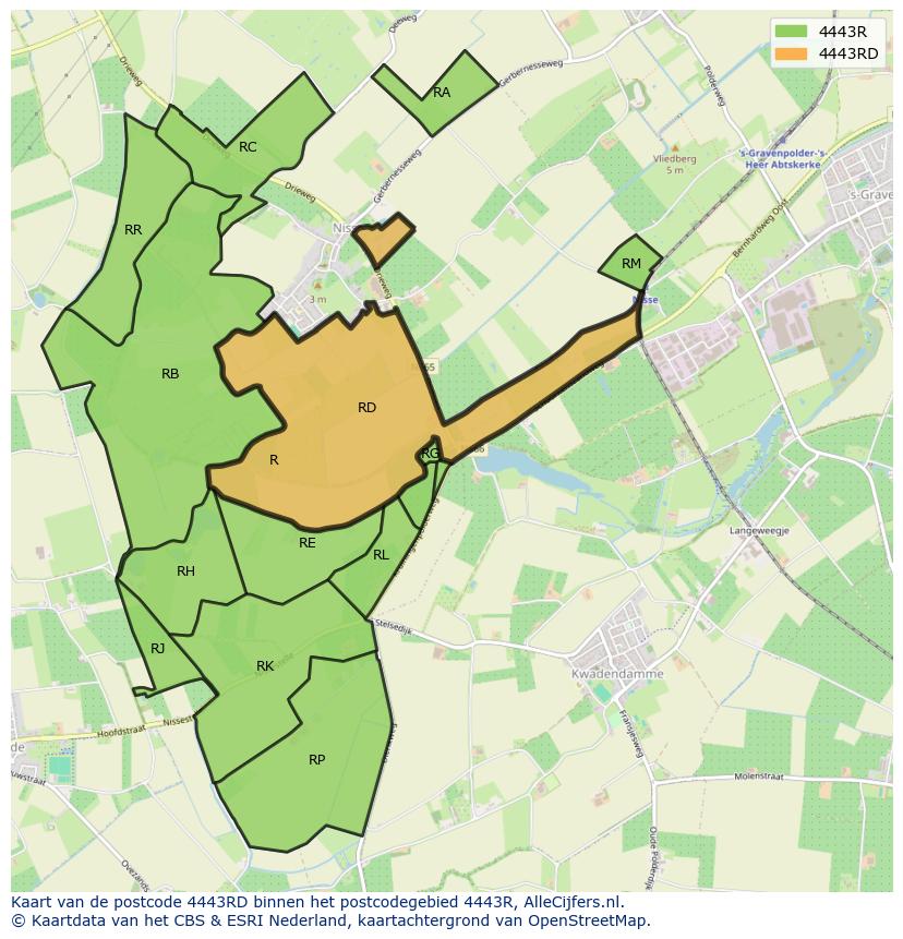 Afbeelding van het postcodegebied 4443 RD op de kaart.