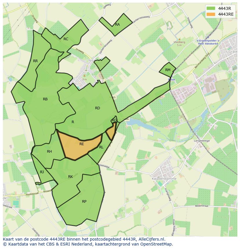Afbeelding van het postcodegebied 4443 RE op de kaart.