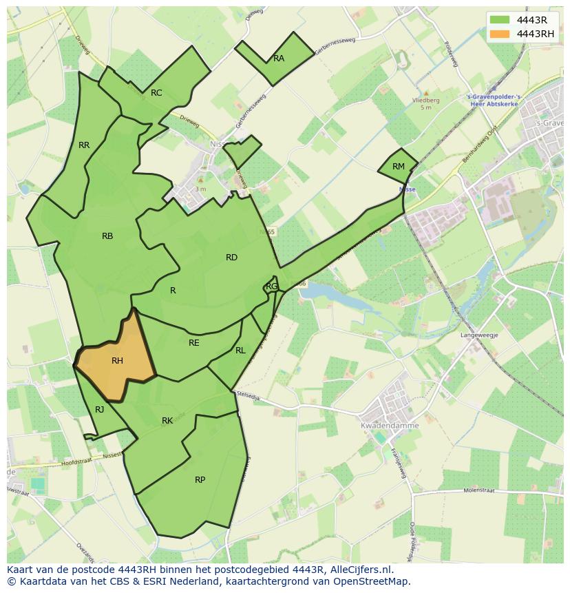 Afbeelding van het postcodegebied 4443 RH op de kaart.