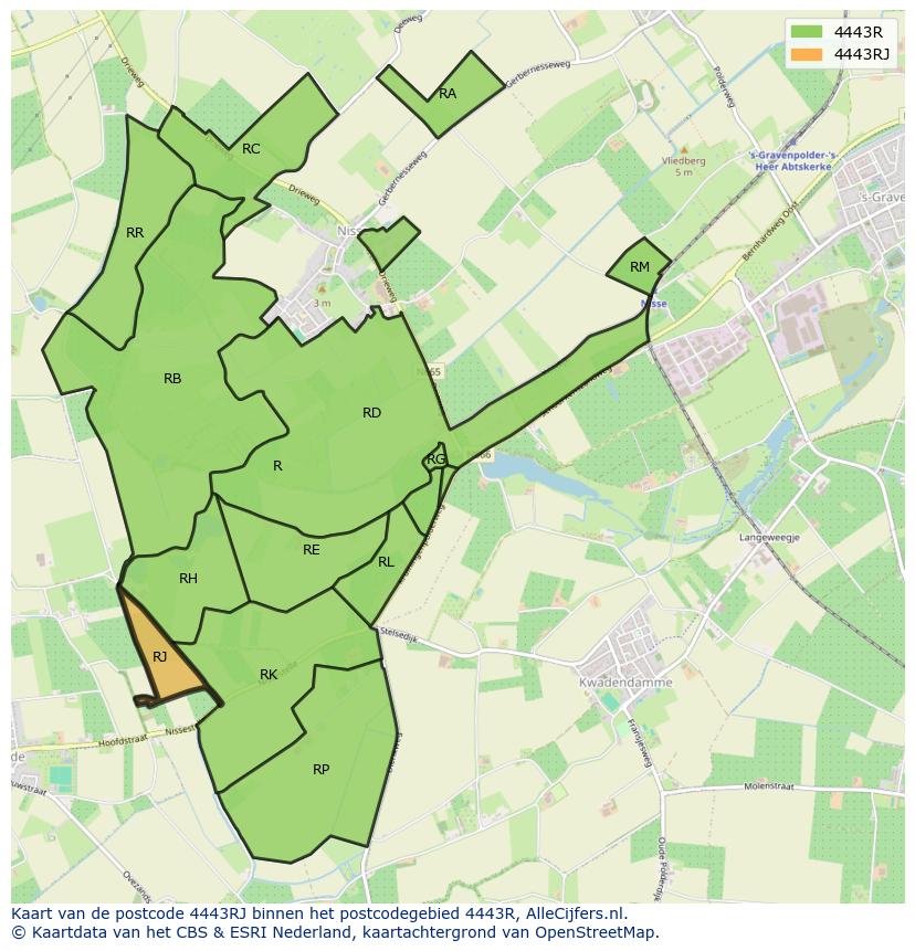 Afbeelding van het postcodegebied 4443 RJ op de kaart.